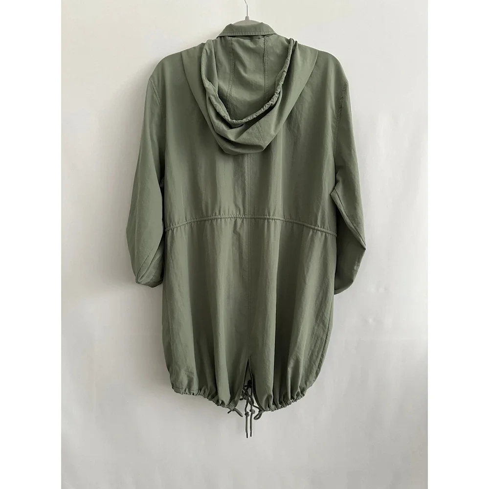 Caslon Hooded Anorak Jacket Women Size M Green Roll Tab Sleeve Utility Gorpcore‎